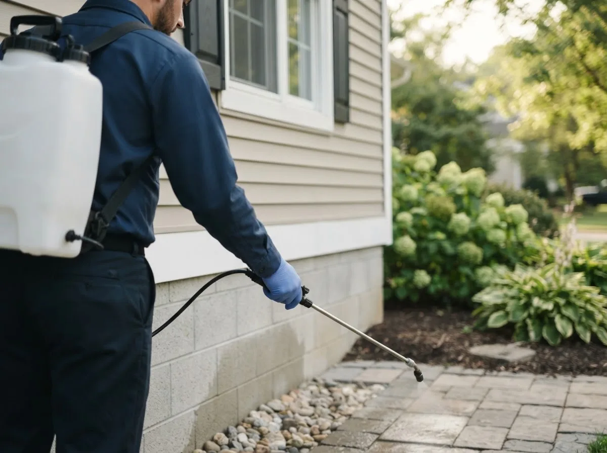 Pest control technician inspecting a home in Sheldon, VT